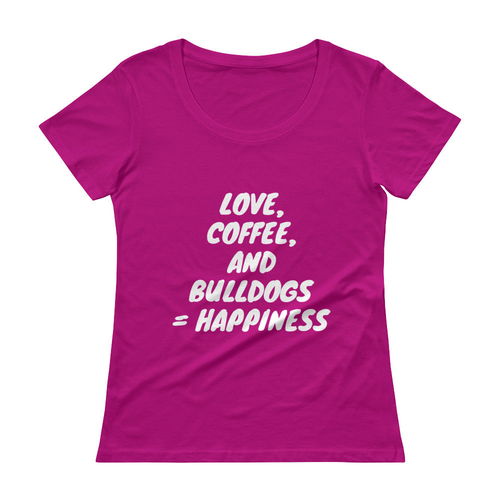 &quot;Love, Coffee, and Bulldogs...&quot; Ladies&#39; Scoopneck T-Shirt
