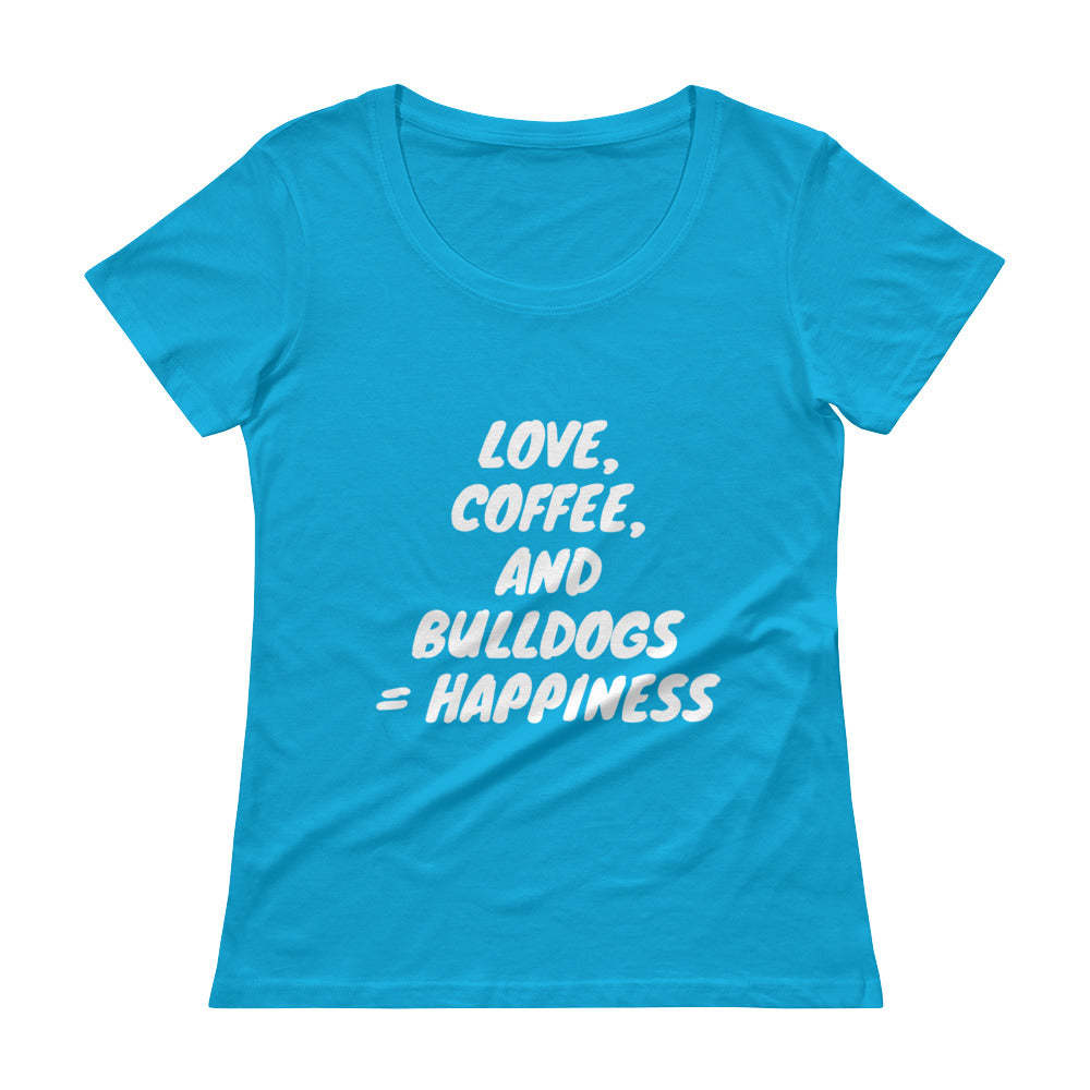&quot;Love, Coffee, and Bulldogs...&quot; Ladies&#39; Scoopneck T-Shirt