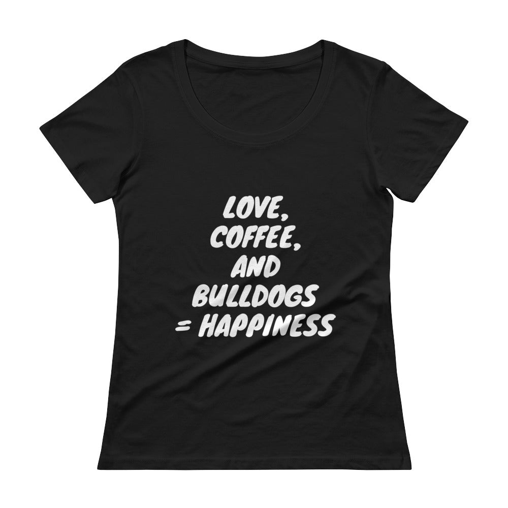 &quot;Love, Coffee, and Bulldogs...&quot; Ladies&#39; Scoopneck T-Shirt