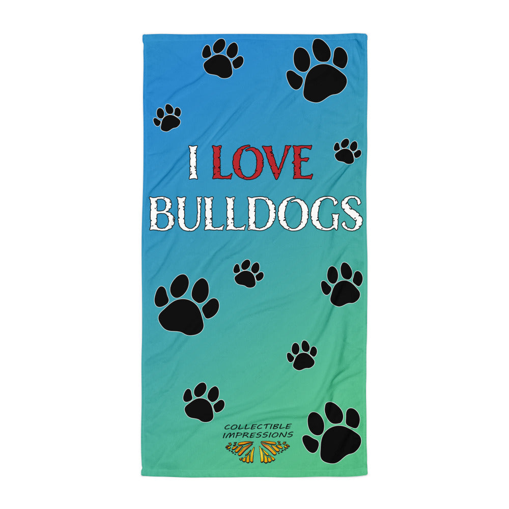 "I LOVE BULLDOGS" Bath Towel Blue/Green