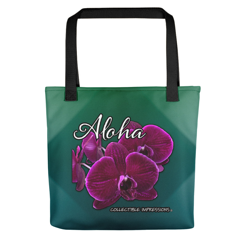 &quot;Aloha Orchid&quot; (Shades of Green and Teal) Tote