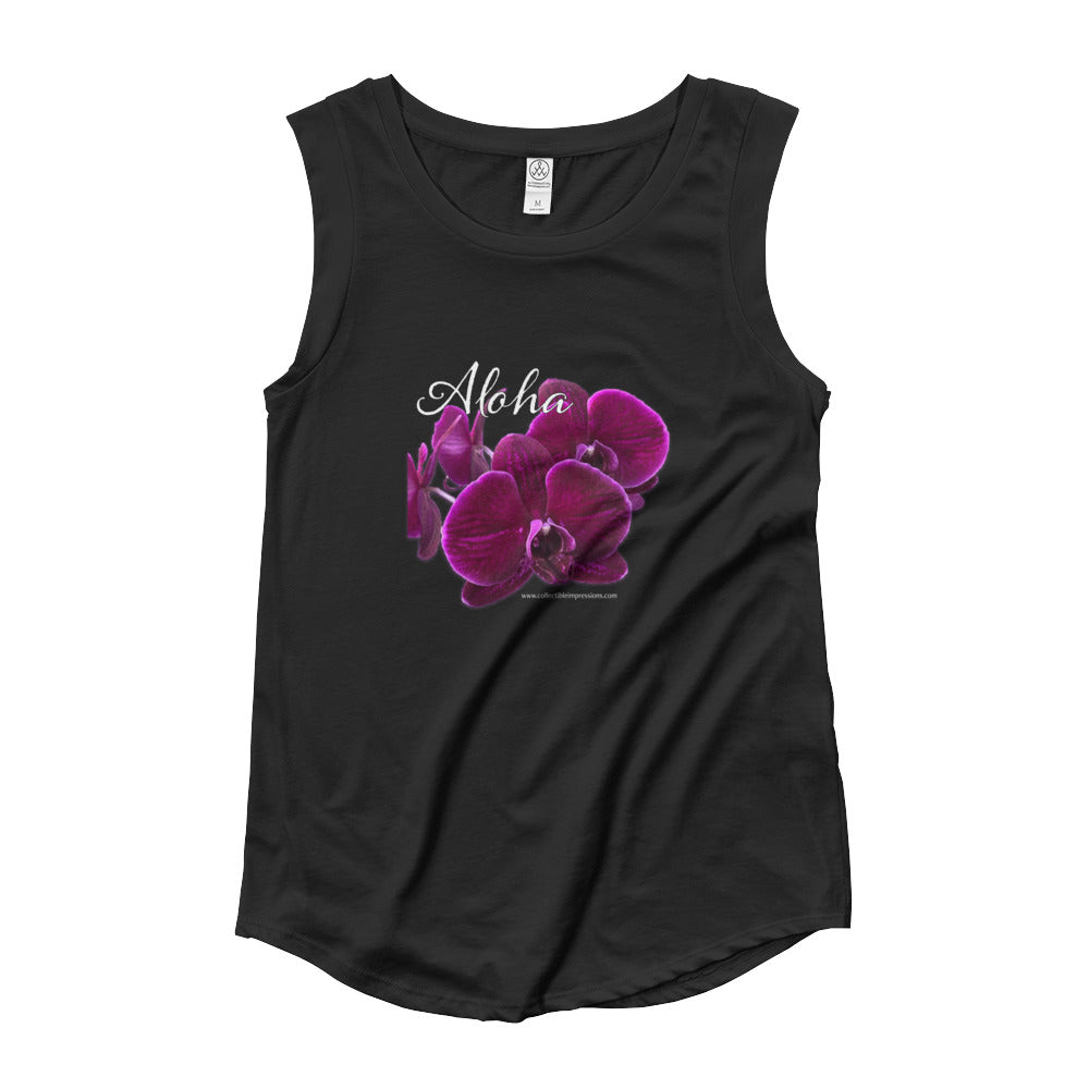 &quot;Aloha Orchid&quot; Ladies’ Cap Sleeve T-Shirt